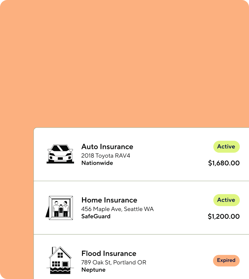 Stacked policy, location, coverage, and building detail cards from the Client Portal